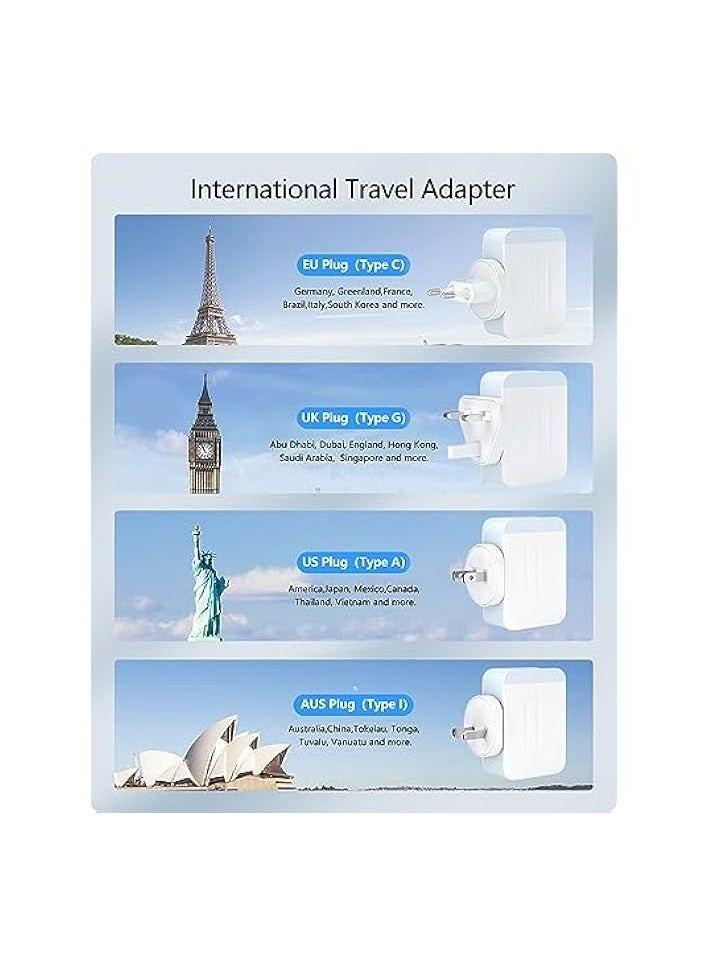 لينسينت شاحن حائط USB متعدد بقدرة 45 وات، 2 PD من النوع C+2 محول طاقة للسفر USB، الكل في واحد شاحن للهاتف المحمول في جميع أنحاء العالم مع المملكة المتحدة والولايات المتحدة والاتحاد الأوروبي وأوروبا وأستراليا، قابس مكعب دولي لأجهزة iPhone والكمبيوتر المحمول - Image 4