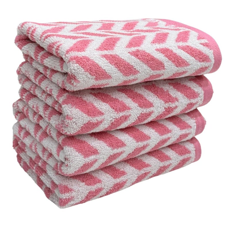 STAMIO مجموعة من 4 من مناشف اليد جاكار قطن 490 GSM من STAMIO، 40 × 60 سم للرجال، النساء، الاستخدام المنزلي، الصالة الرياضية، حوض الغسيل. رياضة، تمرين | ناعمة، ماصة، سريعة الجفاف، بحجم كبير كامل | وردي - Image 1