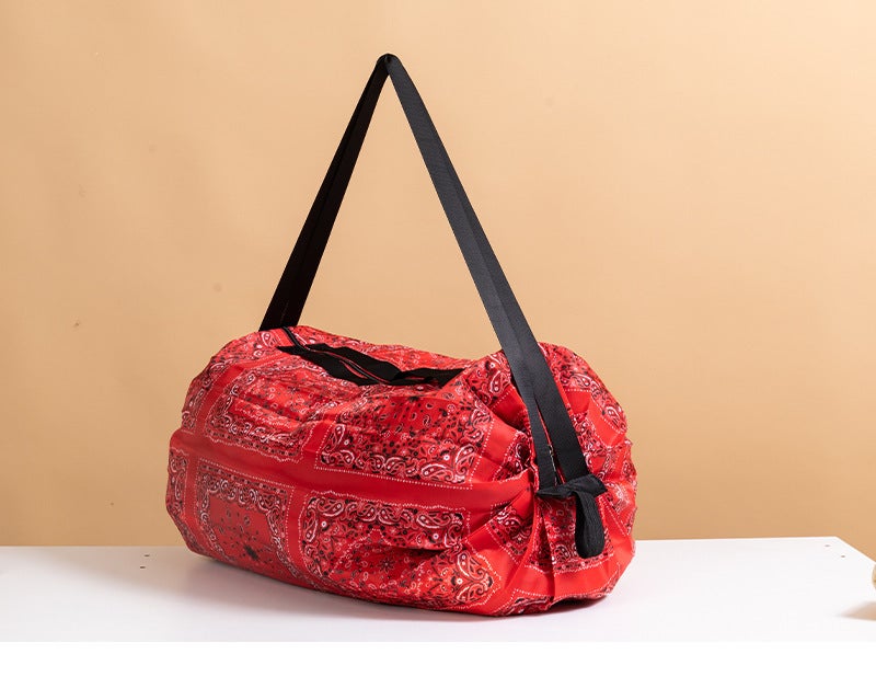 Japanese-style folding travel shopping bag backpack portable shopping bag large capacity clothes storage bagDouble-shoulder red flower Double-shoulder red flower
