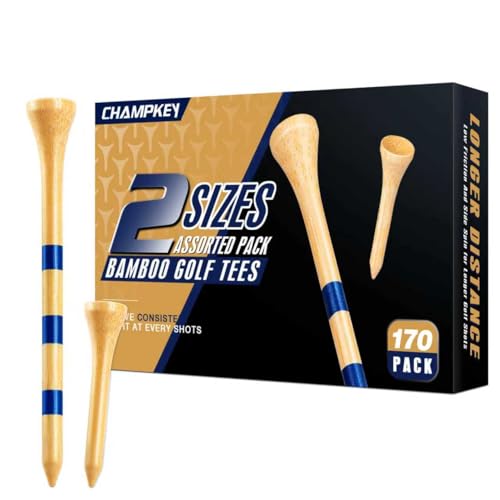 CHAMPKEY Premium Bamboo Golf Tees Pack of 170-120 Pcs Long Tees with 50 Pcs Short Tees Assorted Pack - Friendly Biodegradable Material Golf Tee（3-1/4"） - Image 1
