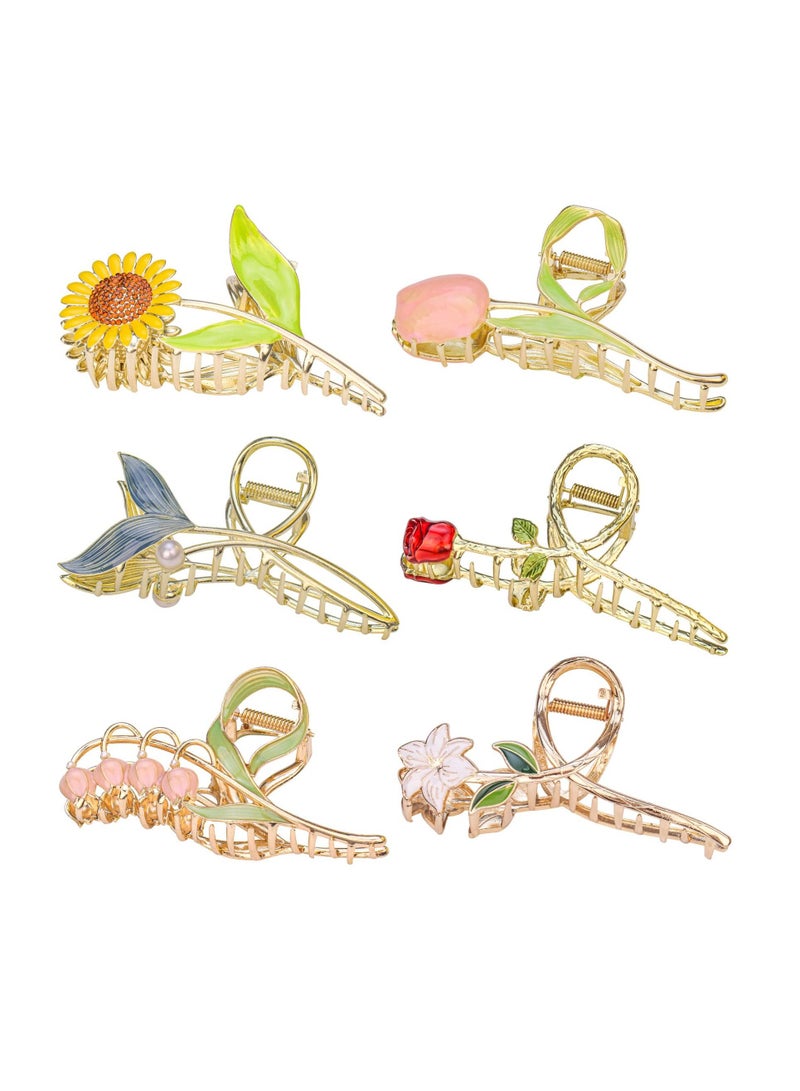 KASTWAVE 6 Pcs Flower Metal Hair Claw Clips Large Tulip Hair Claw Nonslip Hair Barrettes Strong Hold Hair Clamps Fashion Hair Accessories for Woman and Girls With Long Thick Thin Curly Hair - Image 1