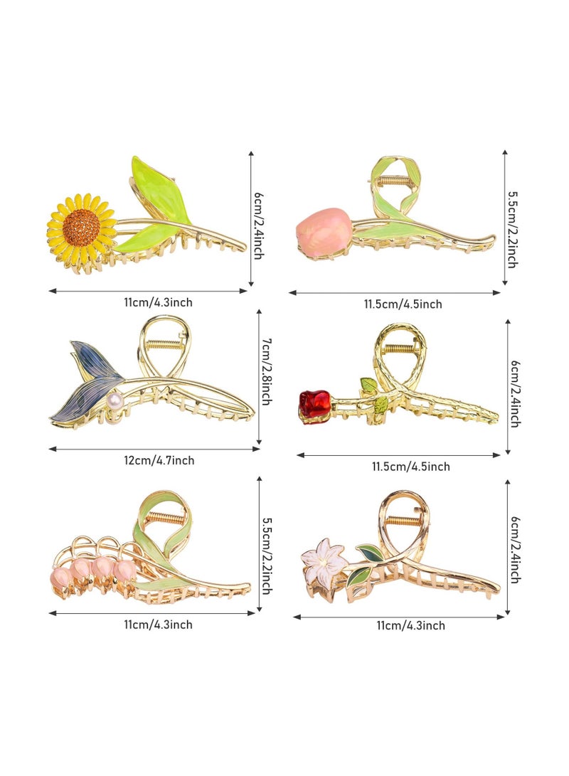 KASTWAVE 6 Pcs Flower Metal Hair Claw Clips Large Tulip Hair Claw Nonslip Hair Barrettes Strong Hold Hair Clamps Fashion Hair Accessories for Woman and Girls With Long Thick Thin Curly Hair - Image 2