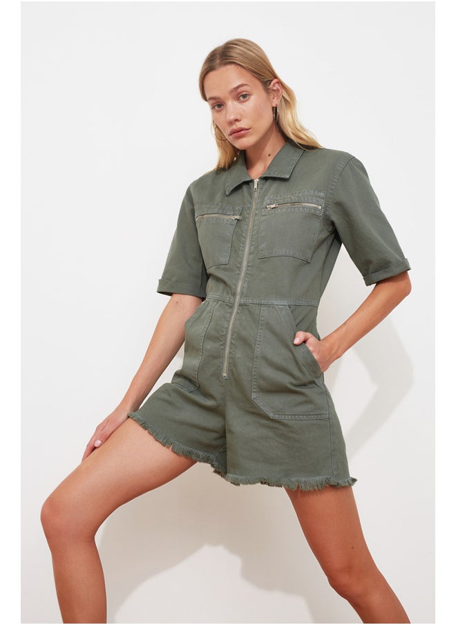 trendyol - Khaki Crop Jumpsuit - Image 1