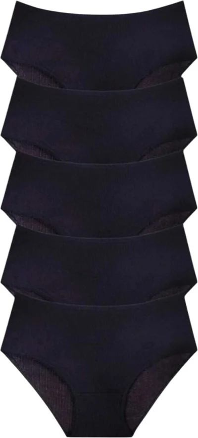 Tezzgelsin Women's High Waist 100% Cotton 5-Pack Ribbed Bato Panties Women's 5-Pack Panties