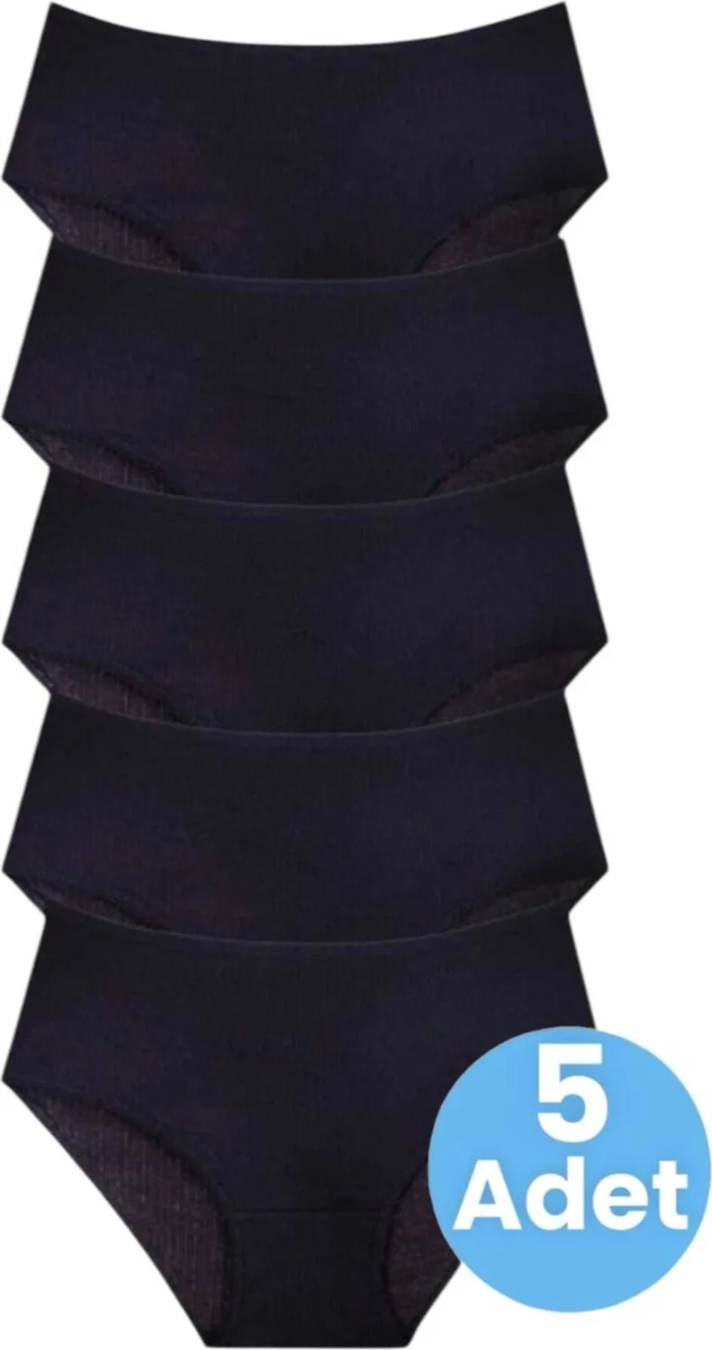 Tezzgelsin Women's High Waist 100% Cotton 5-Pack Ribbed Bato Panties Women's 5-Pack Panties
