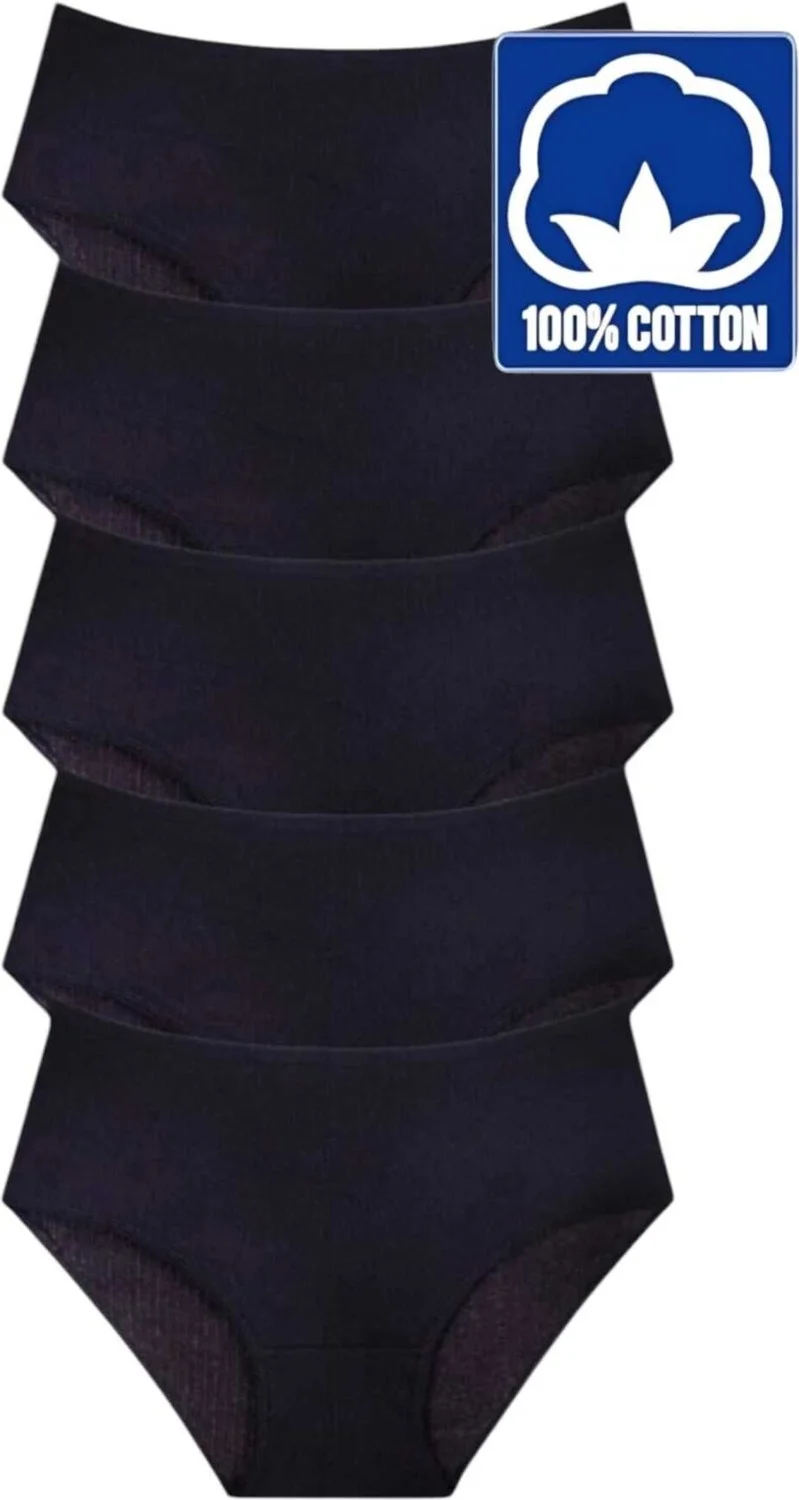Tezzgelsin Women's High Waist 100% Cotton 5-Pack Ribbed Bato Panties Women's 5-Pack Panties