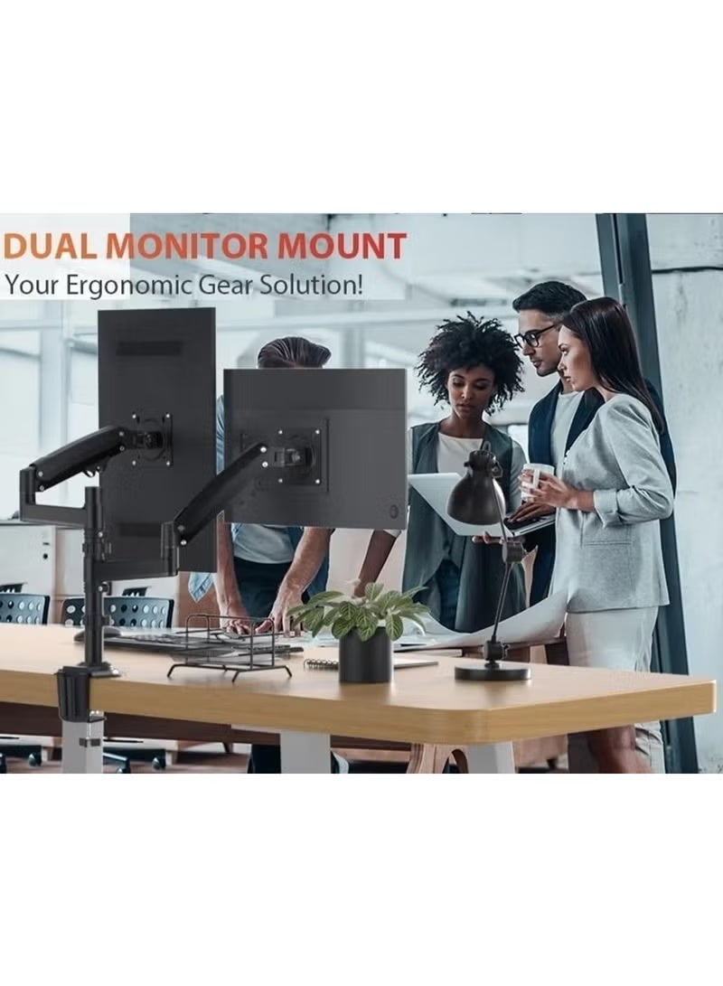 Nb H180 Dual Arm Professional 17"-27" Compatible Monitor Stand with Shock Absorbers & Lift - Image 3