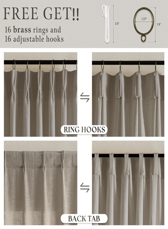 TWODRAPES Taupe Linen Curtains 84 Inch Length 2 Panels Set for Living Room Pinch Pleated Semi Sheer Window Drapes Light Filtering Burlap Flax Bedroom Curtain with Back Tab 50 x 84 Inches Burlywood Birch - Image 5