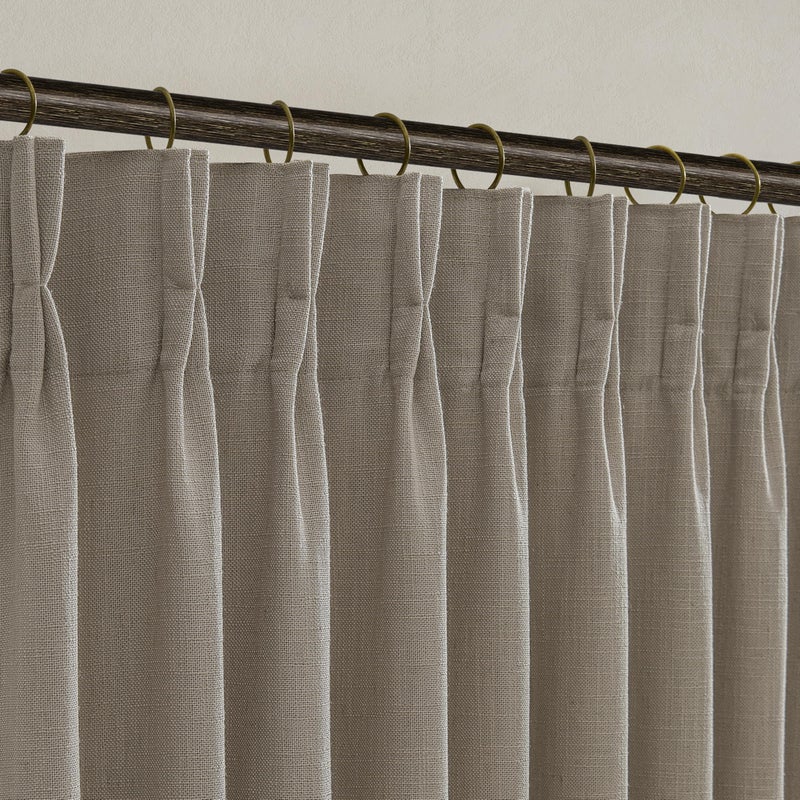 TWODRAPES Taupe Linen Curtains 84 Inch Length 2 Panels Set for Living Room Pinch Pleated Semi Sheer Window Drapes Light Filtering Burlap Flax Bedroom Curtain with Back Tab 50 x 84 Inches Burlywood Birch - Image 1