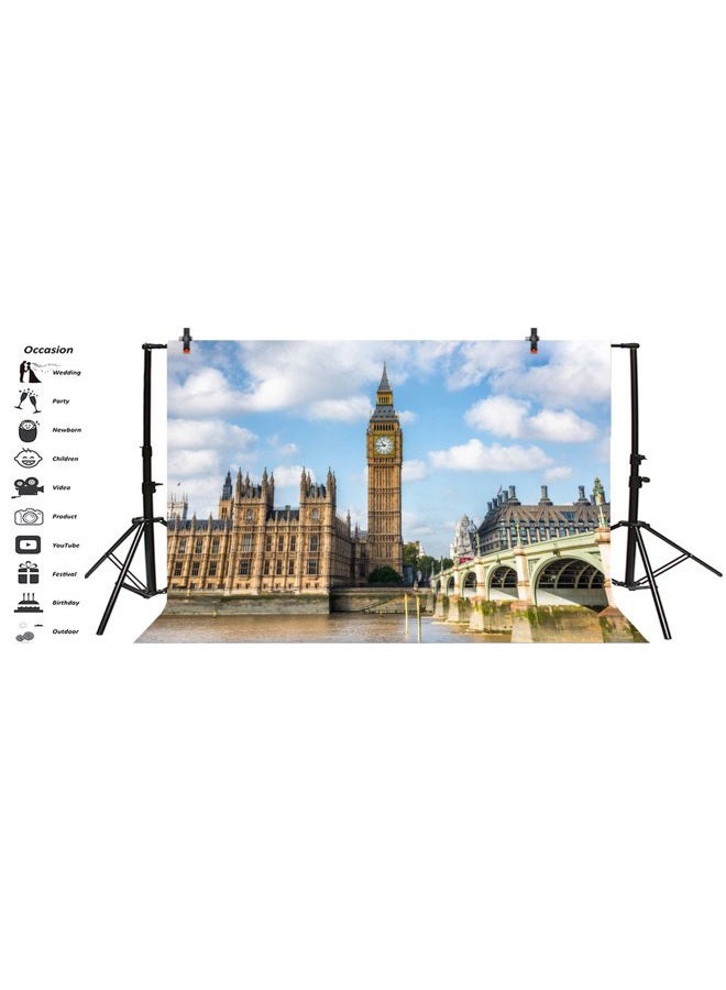 Leyiyi 8x6ft Photography Background Big Ben Backdrop England Parliament House Westminster Bridge London Travel Landmark European Wedding Sky Cloud River Photo Portrait Vinyl Studio Video Prop - Image 2