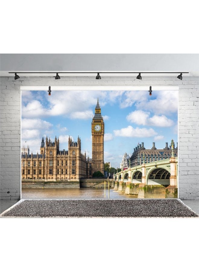 Leyiyi 8x6ft Photography Background Big Ben Backdrop England Parliament House Westminster Bridge London Travel Landmark European Wedding Sky Cloud River Photo Portrait Vinyl Studio Video Prop - Image 1