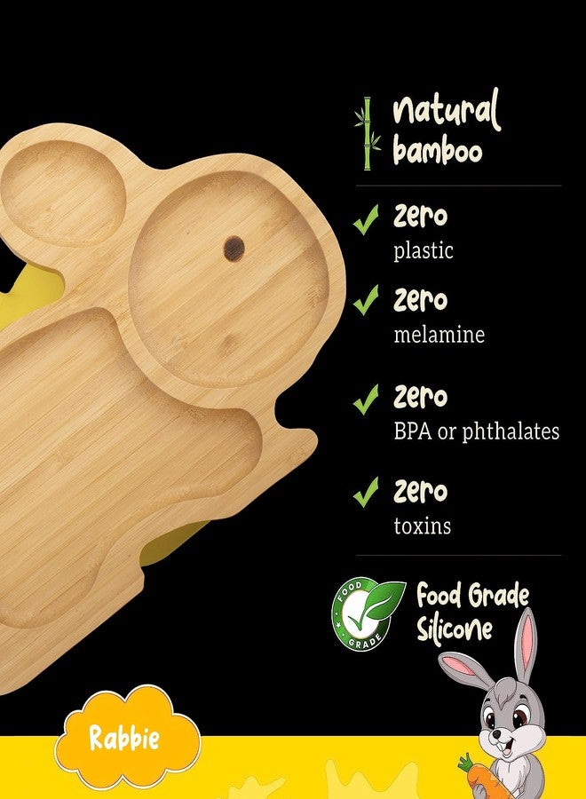 StarKiddo Star Kiddo ® ‘Cute Bamboo Rabbie Suction Plate’ Baby-Led Weaning | 3 Sections | Non-Toxic |Eco-Friendly | Super Strong Suction - Natural Bamboo BPA Free Baby Plate (Yellow) - Image 3
