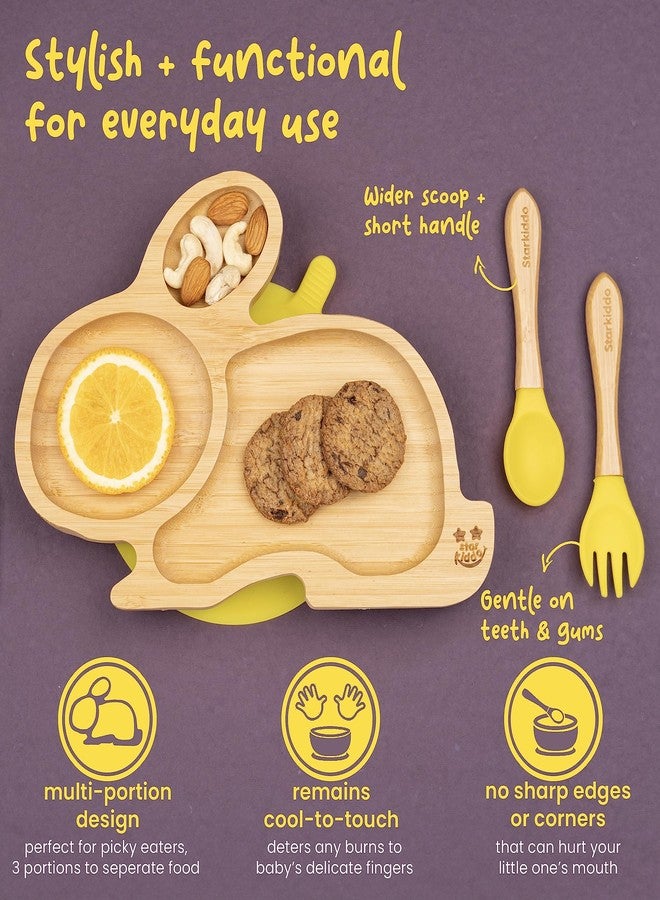 StarKiddo Star Kiddo ® ‘Cute Bamboo Rabbie Suction Plate’ Baby-Led Weaning | 3 Sections | Non-Toxic |Eco-Friendly | Super Strong Suction - Natural Bamboo BPA Free Baby Plate (Yellow) - Image 4