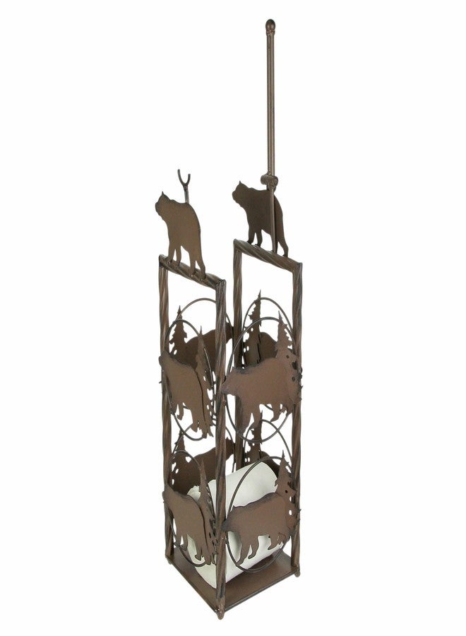 De Leon Collections DeLeon Collections Rustic Metal Brown Bear Floor Standing Toilet Paper Holder with Extra Roll Storage, One Size - Image 2