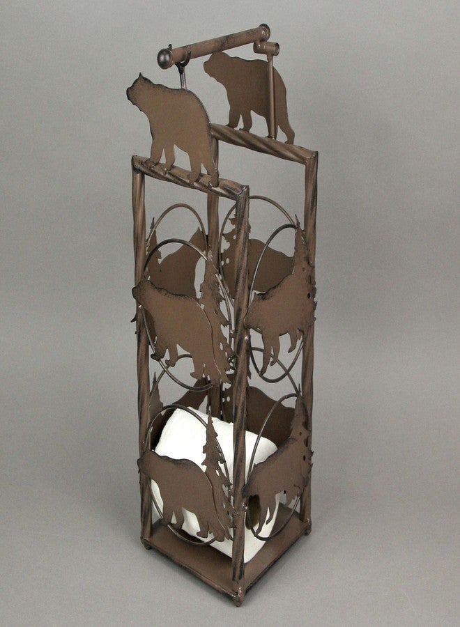 De Leon Collections DeLeon Collections Rustic Metal Brown Bear Floor Standing Toilet Paper Holder with Extra Roll Storage, One Size - Image 4