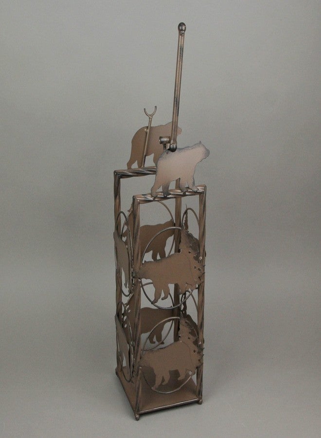 De Leon Collections DeLeon Collections Rustic Metal Brown Bear Floor Standing Toilet Paper Holder with Extra Roll Storage, One Size - Image 5