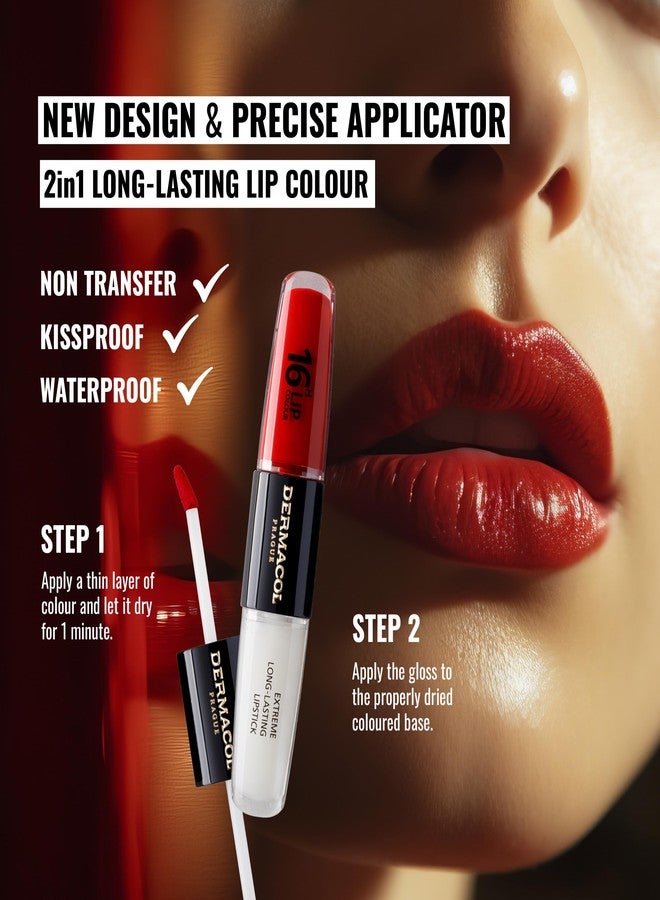 Dermacol NEW 16-Hour Lip Colour, Highly Pigmented Glossy Lip Stain, Two-Phase Lip Plumper Gloss, Kissproof Lip Makeup Products with Matte and Glitter Finish, n.4 - Image 2