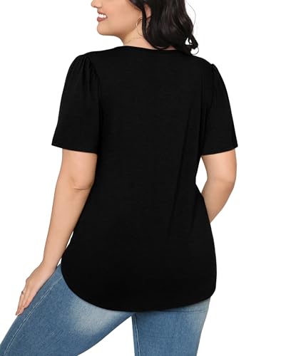 OFEEFAN Short Sleeve Shirts for Women Summer Dressy Casual Tops Pleated Front Black Beach Vacation Clothes for Women M - Image 5