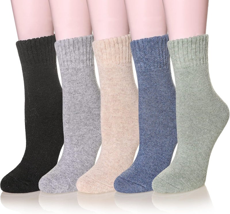 Velice Wool Socks for Women Merino Wool Boot Hiking Thick Thermal Warm Winter Crew Cushion Cozy Work Socks 5 Pairs - Image 1
