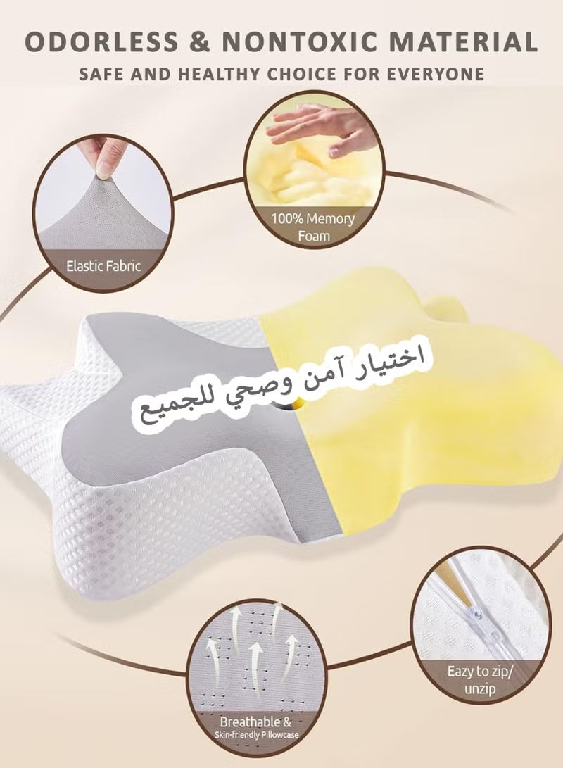 ELTRAZONE Memory Foam Butterfly Cervical Pillow for Neck & Shoulder Pain Relief | Ergonomic Orthopedic Contour Support for Side, Back & Stomach Sleepers with Breathable Washable Cover for Deep Comfortable Sleep - Image 4