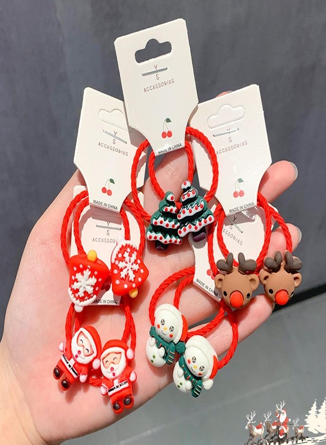 Bluezoo رباطات شعر للأطفال بدون ضرر ملحقات عيد الميلاد للفتيات الصغيرات، 10 قطع من أربطة ذيل الحصان الحمراء للأطفال ذوي الشعر الرقيق، أشرطة مرنة لطيفة مع سانتا كلوز ورجل الثلج وشجرة عيد الميلاد ورنة - Image 2