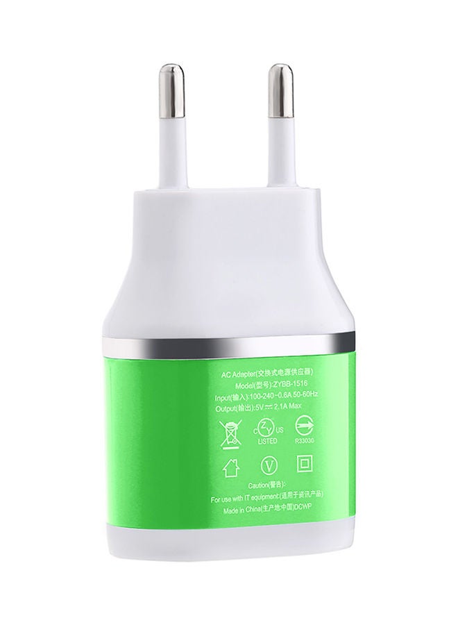 Loquat 2-USB Port Universal Travel Charger Adapter Green/White - Image 1