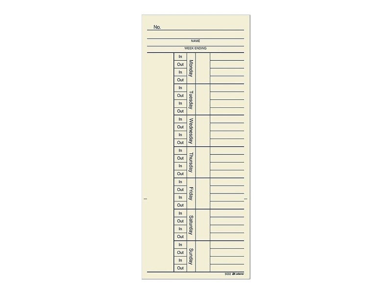 Adams Time Cards, Weekly, 2-Sided, Overtime Format, 3-3/8" x 8-1/4", Manila, Green/Red Print, 200-Count (9660-200) - Image 1