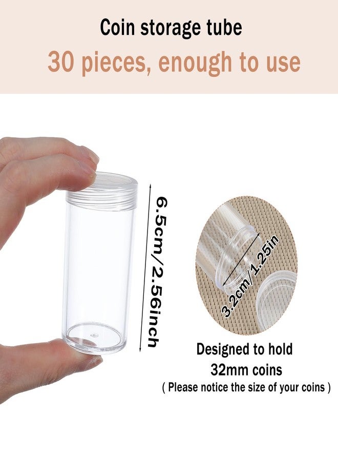 Caeuiciw 30 Pcs Half Dollar Coin Tubes Clear Plastic Half Dollar Storage Tubes with Screw Lid Containers for Coins Collection Supplies (2.6 x 1.3 Inch) - Image 2