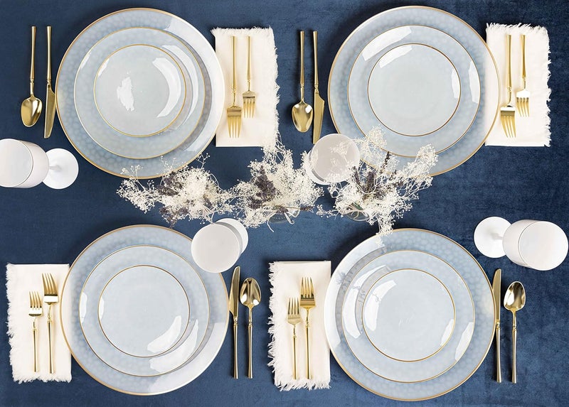 PLASTICPRO 30 Pack Hammered Plastic Plates Heavyweight Disposable Plastic Plates Elegant Transparent White With Gold Rim Platsic Party Dishes (Transparent White With Gold Rim, 9'' INCH PLATES) - Image 4