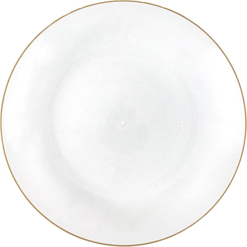 PLASTICPRO 30 Pack Hammered Plastic Plates Heavyweight Disposable Plastic Plates Elegant Transparent White With Gold Rim Platsic Party Dishes (Transparent White With Gold Rim, 9'' INCH PLATES) - Image 2