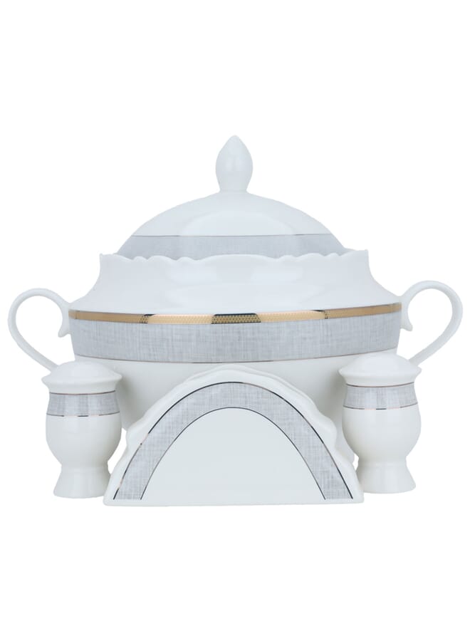 السيف غاليري طقم سفرة بورسلان دائري أبيض بخط ذهبي 65 قطعة - Image 2