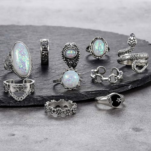 17IF Vintage Silver Knuckle Rings Set for Women Men, Chunky Rings Aesthetic Snake Grunge Stackable Gothic Ring Adjustable Y2K Punk Bulky Boho Finger Alt of Rings, Non-Precious Metal, No Gemstone - Image 5