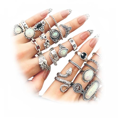 17IF Vintage Silver Knuckle Rings Set for Women Men, Chunky Rings Aesthetic Snake Grunge Stackable Gothic Ring Adjustable Y2K Punk Bulky Boho Finger Alt of Rings, Non-Precious Metal, No Gemstone - Image 2