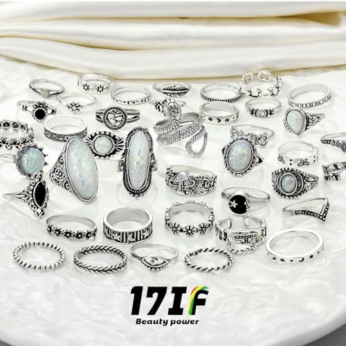 17IF Vintage Silver Knuckle Rings Set for Women Men, Chunky Rings Aesthetic Snake Grunge Stackable Gothic Ring Adjustable Y2K Punk Bulky Boho Finger Alt of Rings, Non-Precious Metal, No Gemstone - Image 3