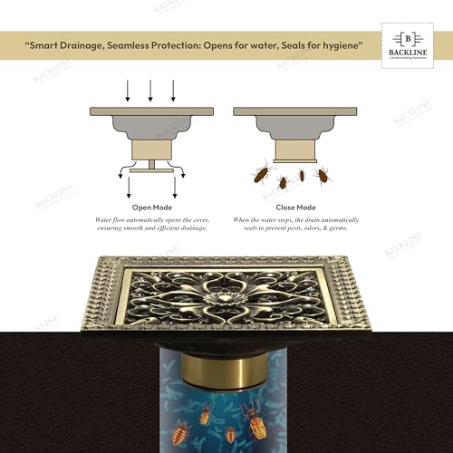 B Backline Brass Floor Drainer Bathroom Floor Water Drainer Bathroom Drain Grating with Anti-Foul Cockroach Trap 5 X 5 Inches (Antique Finish 6) - Image 5