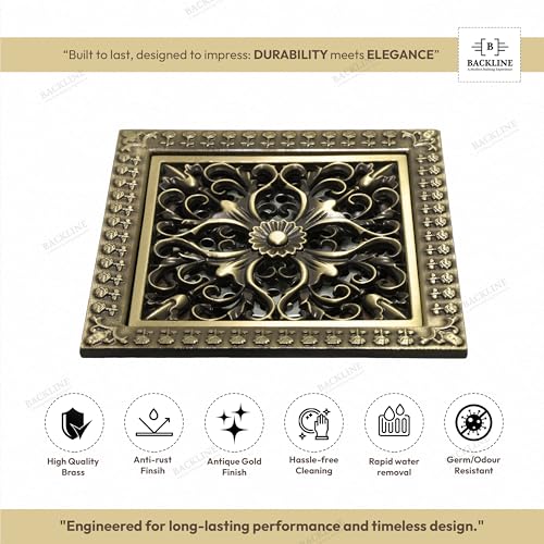 B Backline Brass Floor Drainer Bathroom Floor Water Drainer Bathroom Drain Grating with Anti-Foul Cockroach Trap 5 X 5 Inches (Antique Finish 6) - Image 2