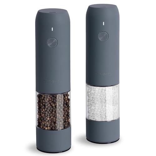 TLYSXPRO Electric Salt and Pepper Grinder Set with USB Rechargeable, Automatic One Hand Operation with Adjustable Coarseness, Pepper Mill Grinder Refillable with LED Light (2 Packs, Blue-Grey) - Image 1