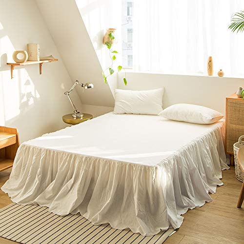 Simple&Opulence Belgian Linen Bed Skirt with Classic 14 inch Tailored Drop Dust Ruffle, Easy Fit Breathable Premium Natural Flax- Pleated White, Queen - Image 1