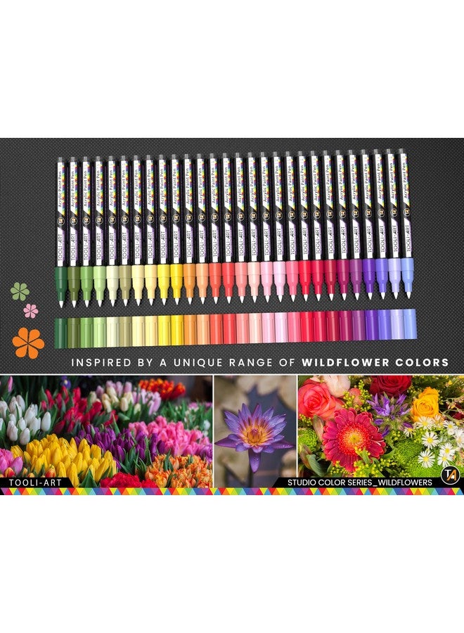TOOLI-ART 28 Wildflower Colors Acrylic Paint Pens Studio Color Series Markers Set 0.7mm Extra Fine Tip, Rock Painting, Glass, Mugs, Wood, Metal, Canvas, DIY, Detailing. Non Toxic, Waterbased, Quick Drying - Image 4