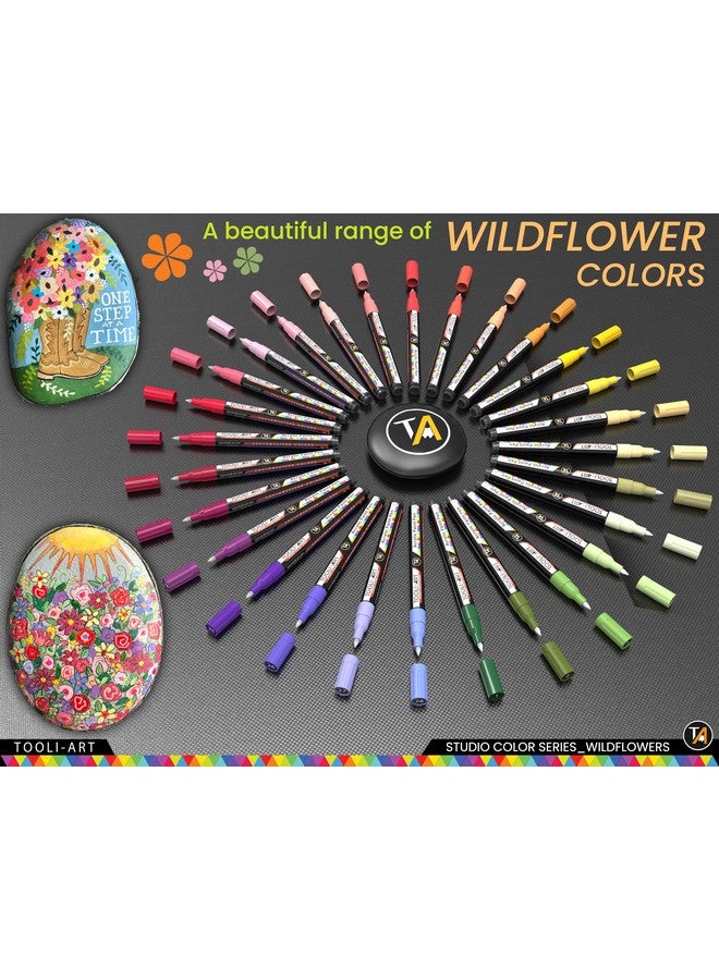 TOOLI-ART 28 Wildflower Colors Acrylic Paint Pens Studio Color Series Markers Set 0.7mm Extra Fine Tip, Rock Painting, Glass, Mugs, Wood, Metal, Canvas, DIY, Detailing. Non Toxic, Waterbased, Quick Drying - Image 3