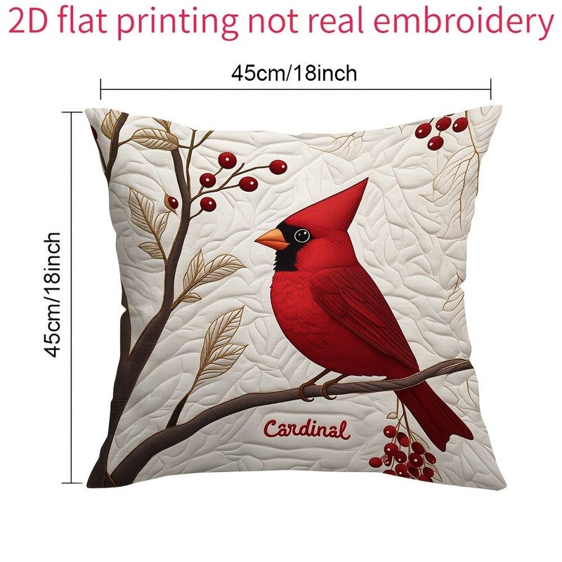 4pcs 17.72x17.72 Inch Cushion Covers With 2D Printed North American Cardinal Red Bird Design - Image 2