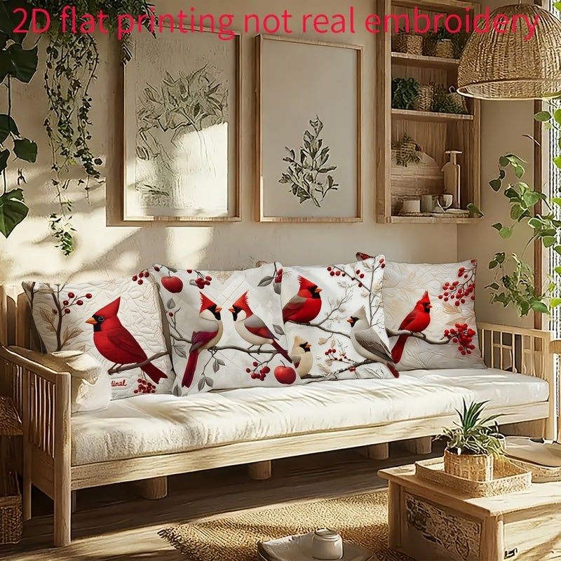 4pcs 17.72x17.72 Inch Cushion Covers With 2D Printed North American Cardinal Red Bird Design - Image 5