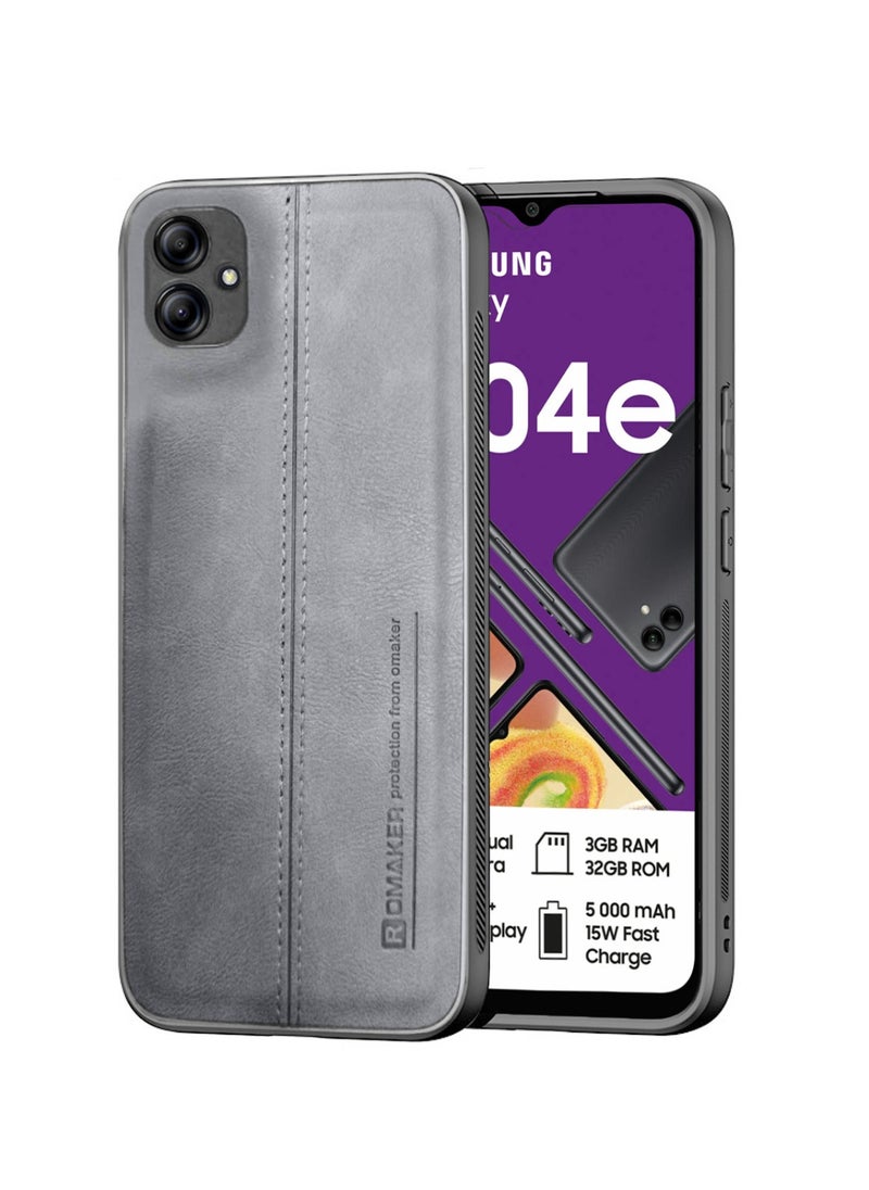 OMAKER Premium Stylish PU Leather Shockproof Back Cover Case for Samsung Galaxy A04e - Gray  - Image 1