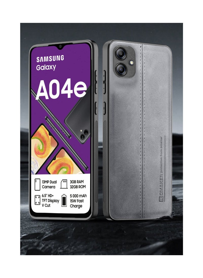 OMAKER Premium Stylish PU Leather Shockproof Back Cover Case for Samsung Galaxy A04e - Gray  - Image 2