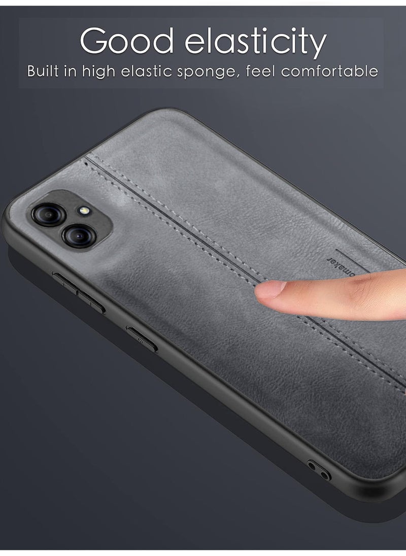 OMAKER Premium Stylish PU Leather Shockproof Back Cover Case for Samsung Galaxy A04e - Gray  - Image 5