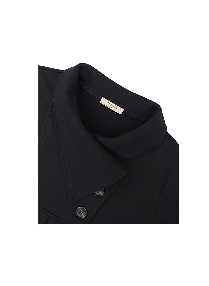 Women's Long Sleeve Button Lapel Pullover Tunic Swing Sweatshirt  - Image 4