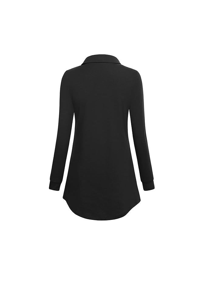 Women's Long Sleeve Button Lapel Pullover Tunic Swing Sweatshirt  - Image 5