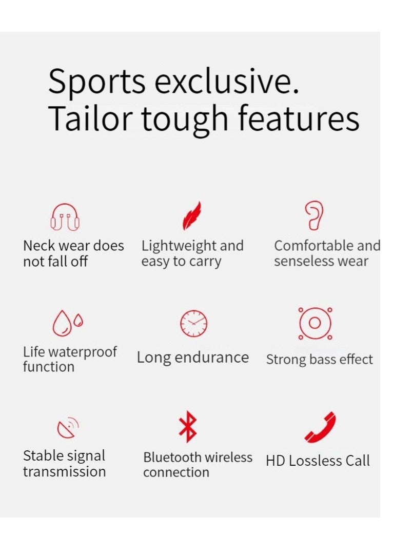 Wireless Bluetooth Earphones Neckband Stereo Noise Cancelling Universal Sports Earphones With Hands-free Function (Black) - Image 4