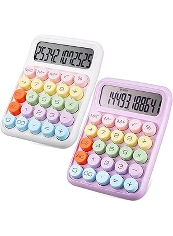 Portable Desktop Calculator 2 Pack Large Round Buttons LCD Display Purple And White - Image 1