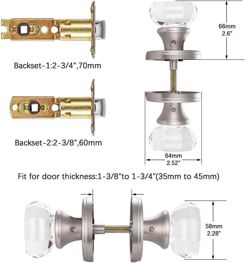 CLCTK Modern Glass Door Knobs, Passge Hall Closet Door Knobs, Satin Nickel - Image 5